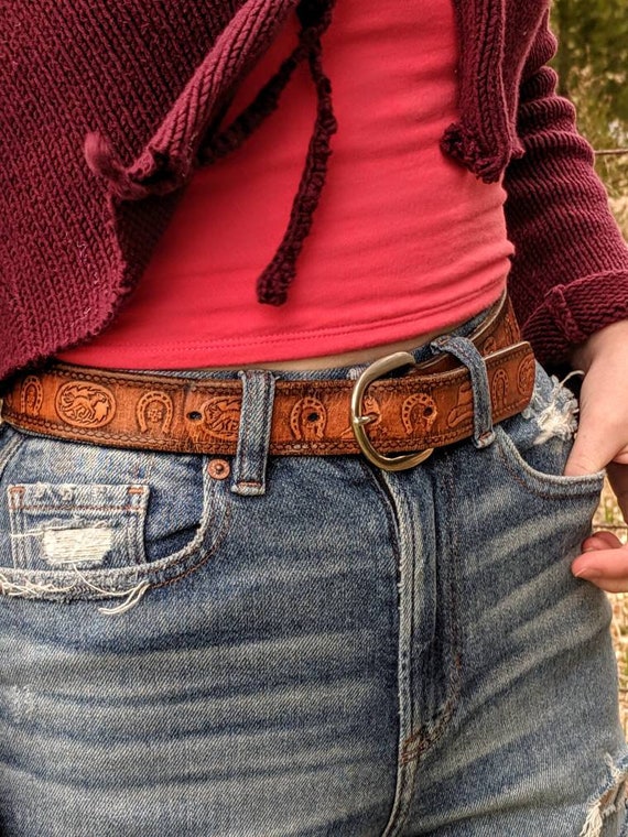 Vintage Leather Child or Adult Cowboy Belt, Retro… - image 2