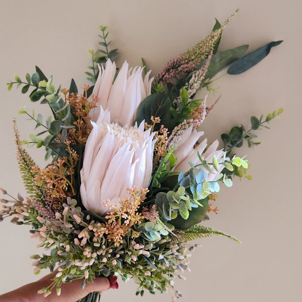 Blushing Pink Protea, Australian Native Bouquet | Wedding Bridal Bouquet | Home Decor | Gift | Free delivery to Australian Addresses
