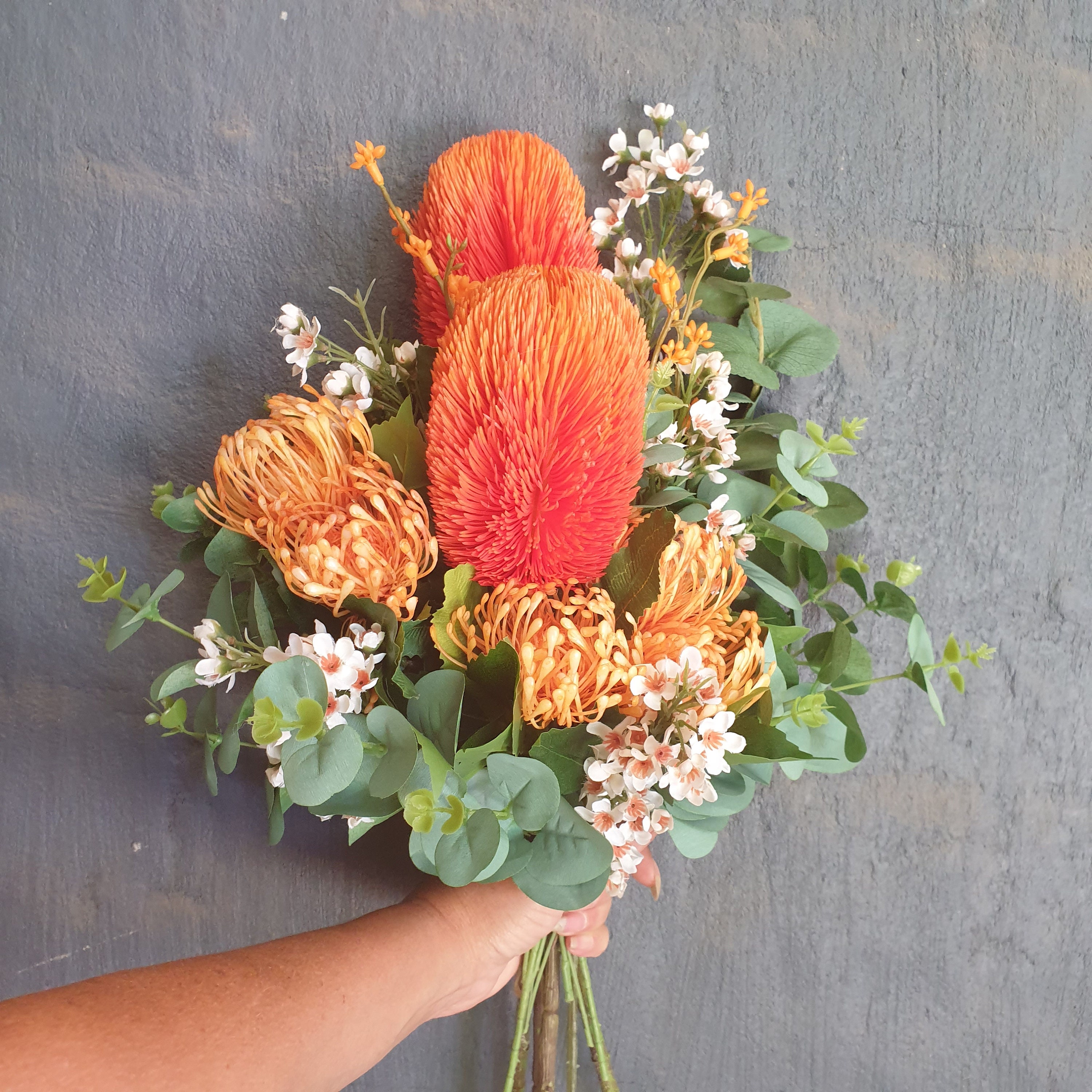 Orange Banksia and Pincushion Proteas With Wax Flower and Bush Etsy