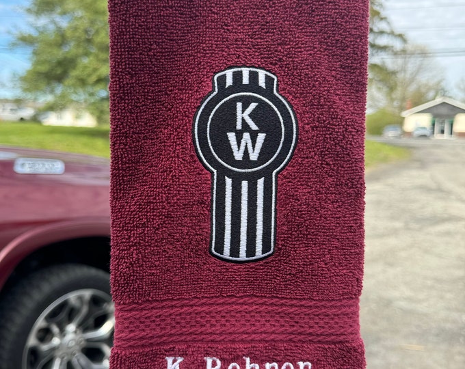 SINGLE Custom novelty truck towel w/ NAME - Premium quality hand towels embroidered to order - great gift for truckers! Door handle towels
