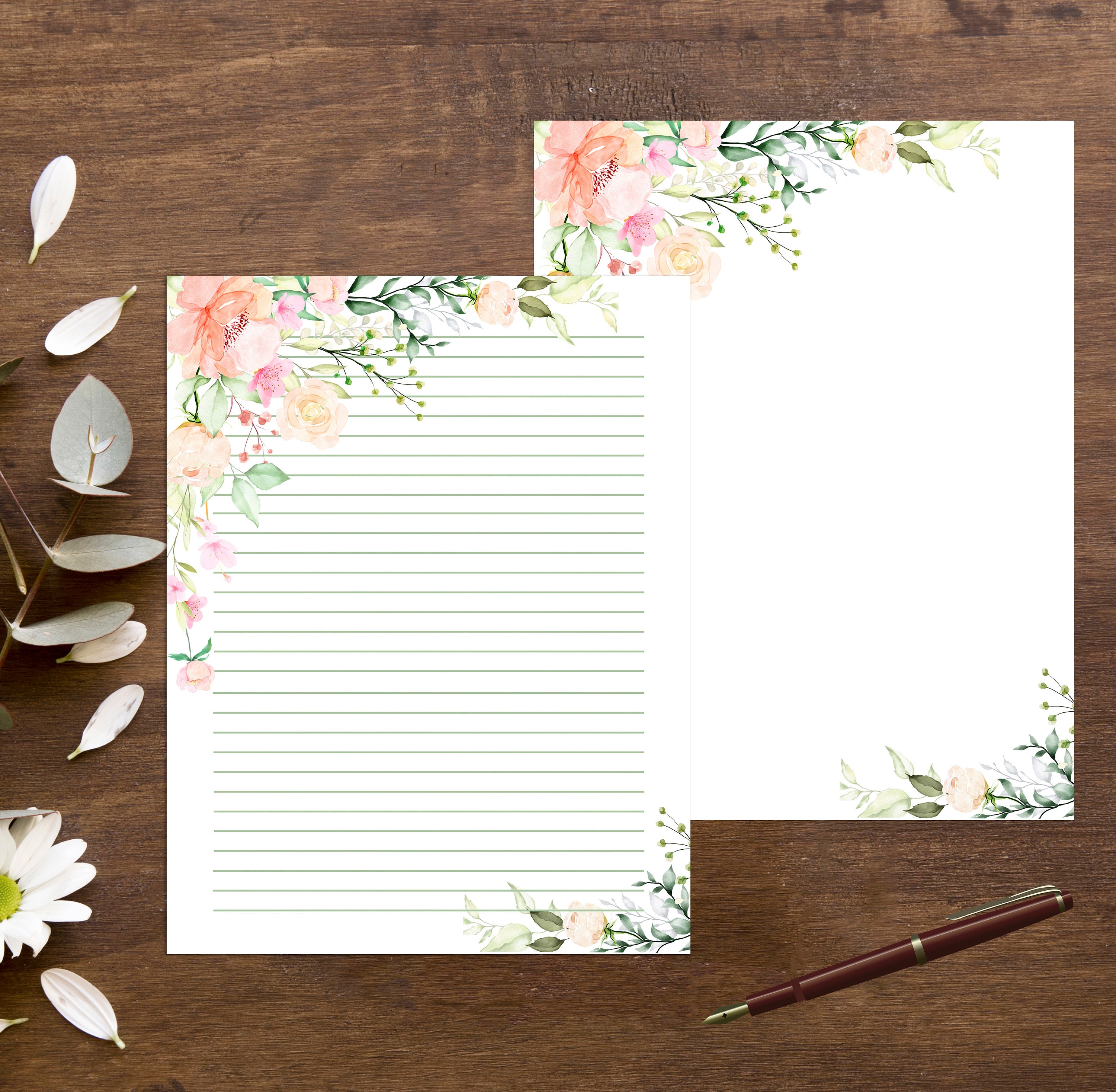 Peach Roses Lined Paper Letter Size Autumn Printable Design Fall ...
