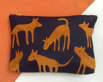Suede dog print purse | suede purse | leather pouch | navy blue purse | leather purse | dog purse | dog bag | tan purse | dog gift