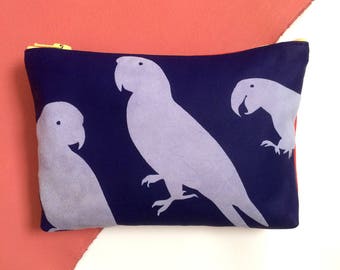 Suede parrot purse | tropical purse | leather pouch | colourful purse | leather purse | parrot print purse | parrot bag | blue purse