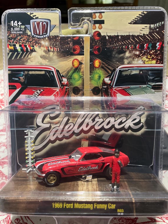 M2 Machines 1969 Ford Mustang Funny Car Edelbrock-1/64 Diecast Car