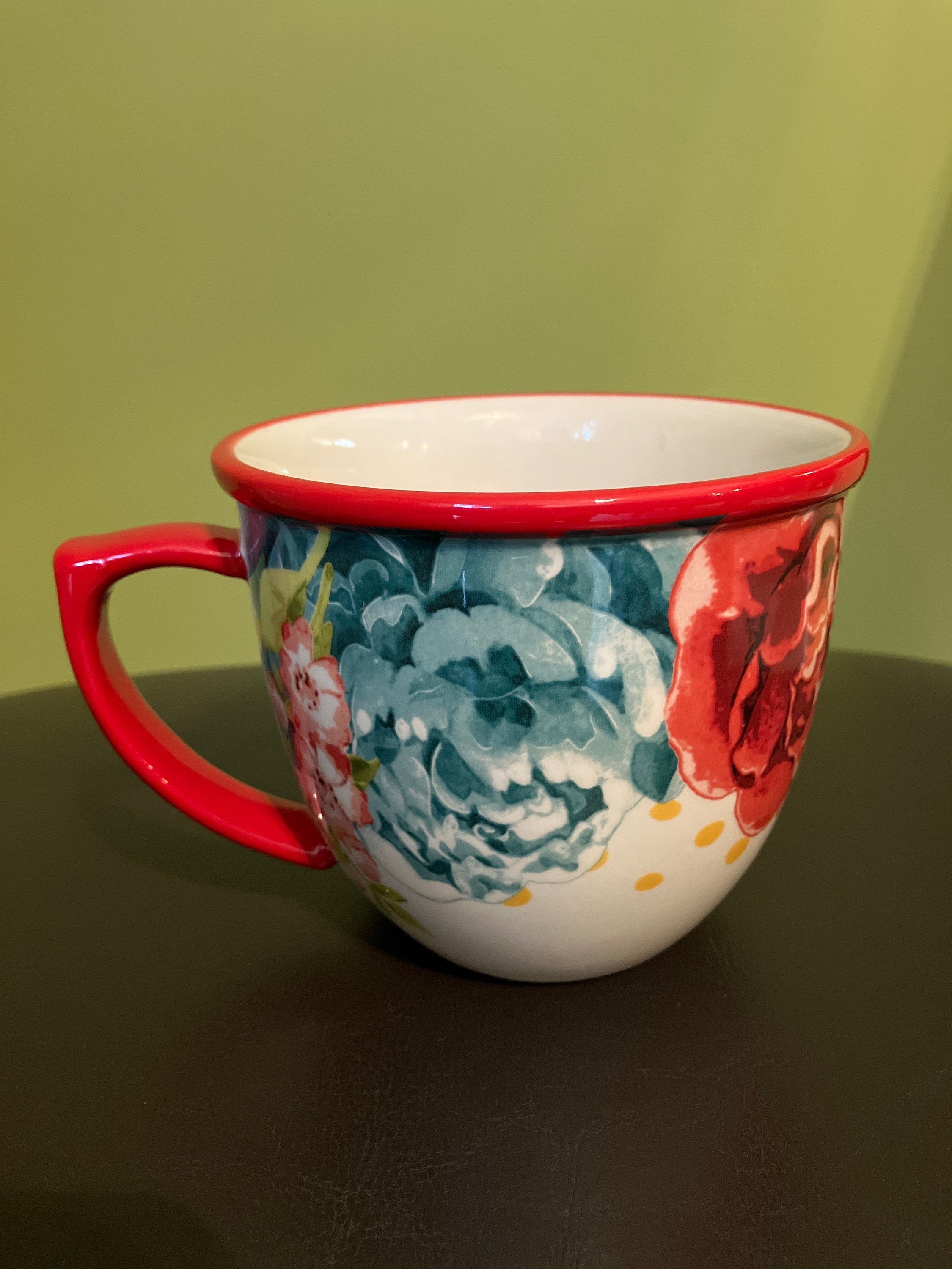 Set of 2 Pioneer Woman Coffee Mugs Stoneware Aqua Blue W/Floral