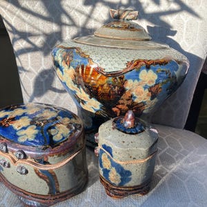 Mary Humphrey Studio Pottery set 3 pieces Stoneware-vintage superb quality signed by the artist