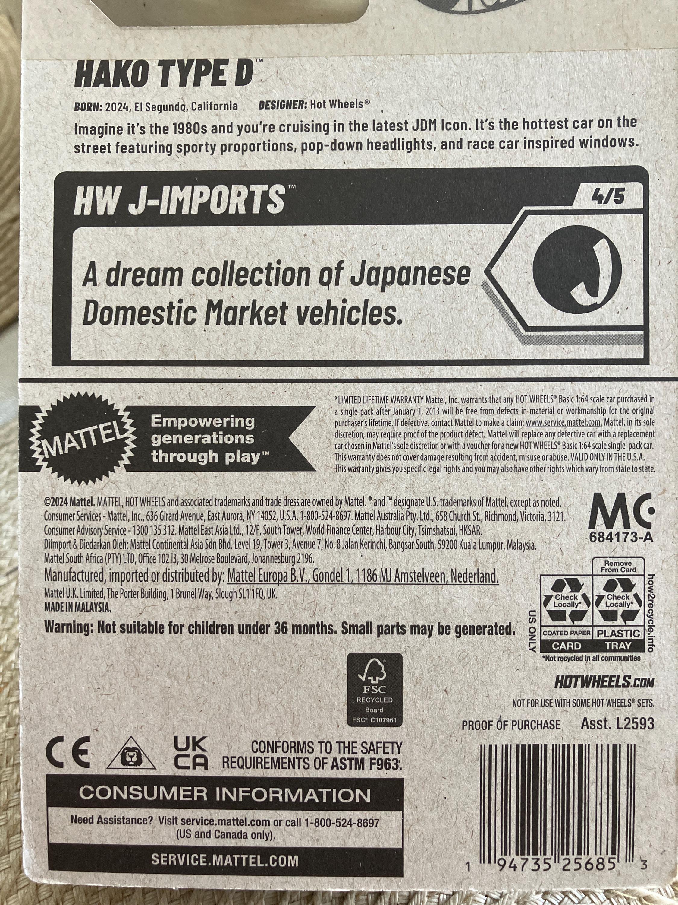 Hotwheels Hako Type D-1/64 Diecast Car - Etsy