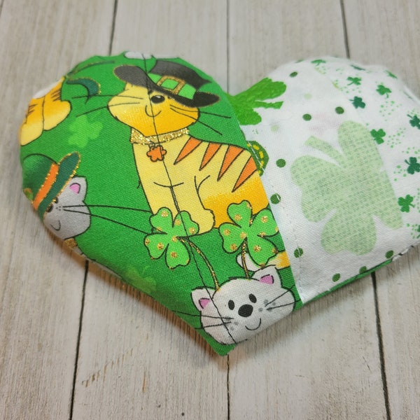 Irish Cats mini heart pillow, computer wrist rest, heatable mini rice bag, washable cover, aromatherapy gift, lavender sachet, Shamrocks