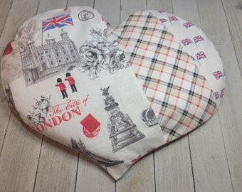 Biggie Heart - London heatable rice pack, removable cover, coolable rice pack, lavender heart pillow, weighted pillow