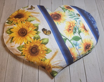 Biggie Heart - Sunflower Stripe heatable rice pack, removable cover, coolable rice pack, lavender heart pillow, weighted pillow