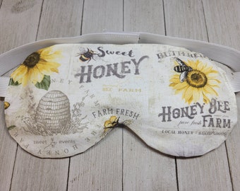 Sunflowers and Bees weighted eye mask, oversized sleep eye pillow, weighted lavender eye sleep mask, removable insert, washable cover