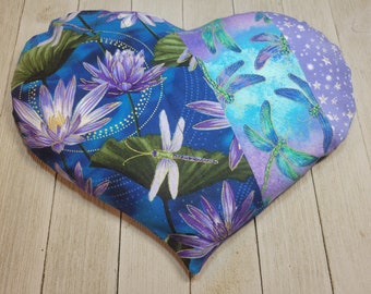 Dragonfly Dance Warmie Heart heatable rice pad, washable cover, weighted heart, herbal rice bag, sore muscle relief, cramps relief