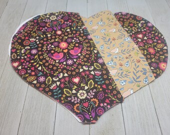 Flowers Birds & Hearts Warmie Heart lavender rice heating pad, fabric rice bag, muscle relief, PMS heat pad, weighted heatable rice pack