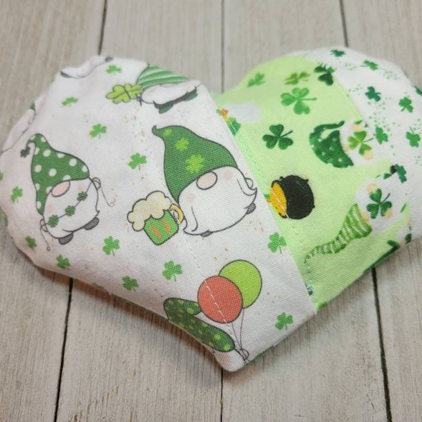 Gnomes mini heart pillow, St Patty's Day computer wrist rest, heatable mini rice bag, washable cover, aromatherapy gift, lavender sachet