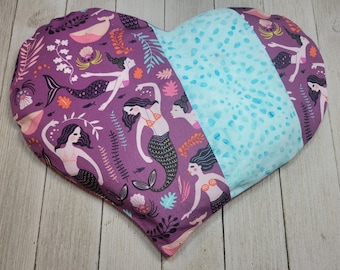 Purple Mermaids Warmie Heart lavender rice heating pad, fabric rice bag, muscle relief, PMS heat pad, weighted heatable rice pack