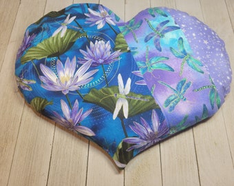 Biggie Heart - Dragonfly Dance heatable rice pack, removable cover, coolable rice pack, lavender heart pillow, weighted pillow