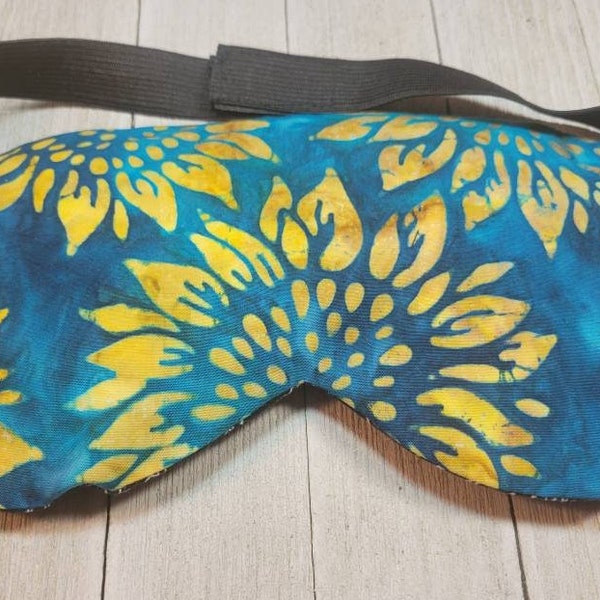 Teal Batik Sunflowers Large weighted sleep mask, adjustable strap, oversized weighted lavender eye sleep mask, removable and washable cover