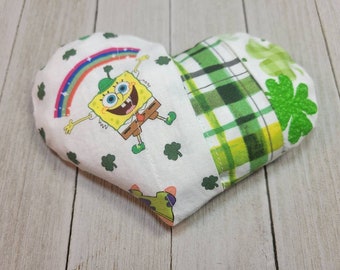 Spongebob mini heart pillow, St Patty's Day computer wrist rest, heatable mini rice bag, washable cover, aromatherapy gift, lavender sachet