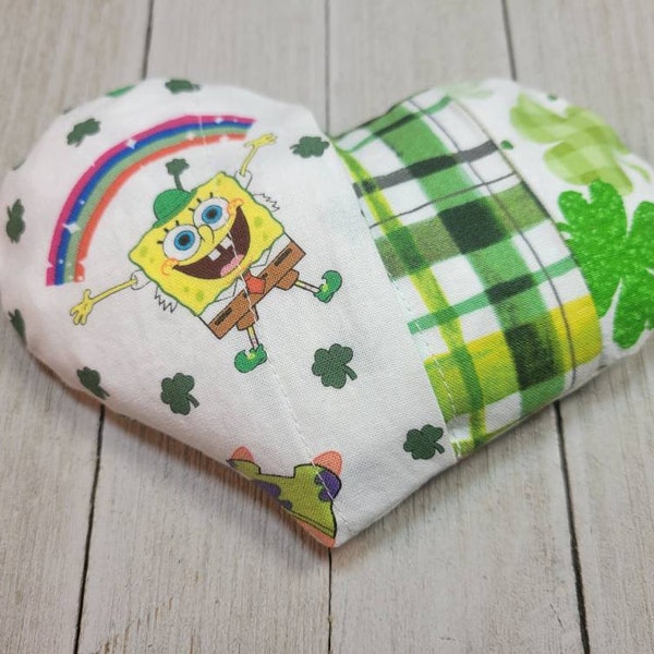 Spongebob mini heart pillow, St Patty's Day computer wrist rest, heatable mini rice bag, washable cover, aromatherapy gift, lavender sachet