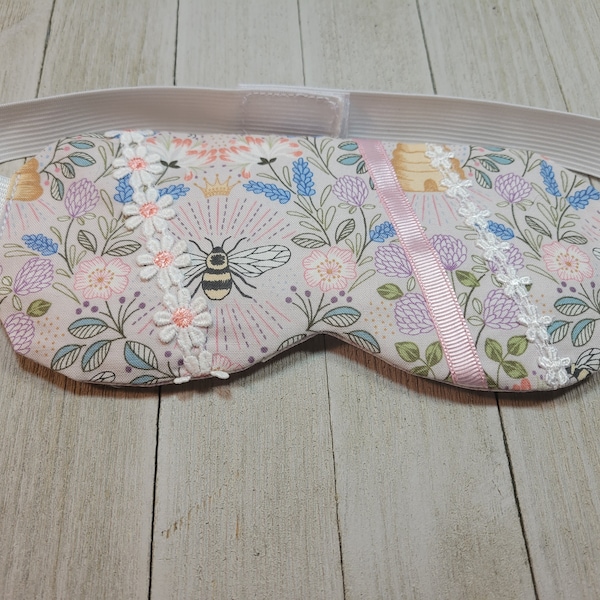 Queen Bee yoga eye pillow, weighted eye mask, flaxseed eye mask, lavender eye pillow, migraine relief, adjustable strap, weighted sleep mask