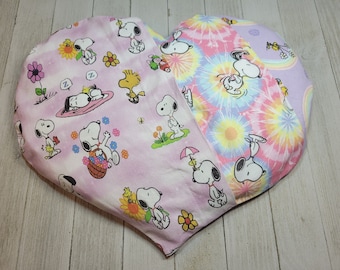 Biggie Heart - Snoopy & Woodstock heatable rice pack, removable cover, coolable rice pack, lavender heart pillow, weighted pillow