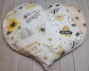Biggie Heart - Sunflowers and Bees heatable rice pack, removable cover, coolable rice pack, lavender heart pillow, weighted pillow