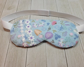 Bees and Daisies sleep mask, weighted eye mask, yoga eye pillow, flaxseed eye mask, lavender eye pillow, headache relief, adjustable strap