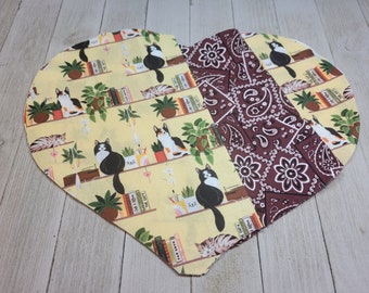 Cats on Shelves Warmie Heart lavender rice heating pad, fabric rice bag, muscle relief, PMS heat pad, weighted heatable rice pack