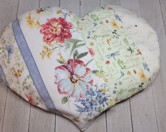 Biggie Heart - Floral & Butterflies  heatable rice pack, removable cover, coolable rice pack, lavender heart pillow, weighted pillow