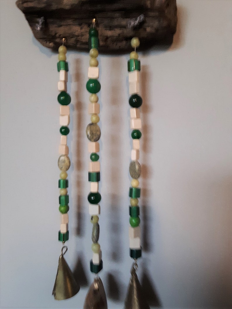 Wind Chime Green Jade Cane Glass and Stones Natural Etsy