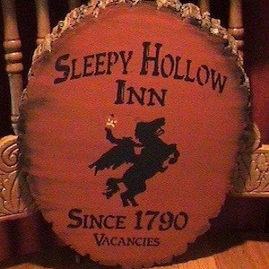 Primitive Sleepy Hollow Inn Sign Headless Horseman New York Folk Art Halloween Decorations Pumpkinhead scarecrow Witches samhain witch