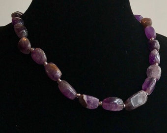 Polished Purple Amethyst Necklace with Silver Tone Clasp