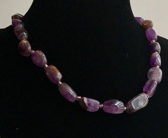 Polished Purple Amethyst Necklace with Silver Ton… - image 1