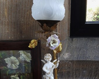 Mid Century Decorative French Table lamp Cherub & Gilt