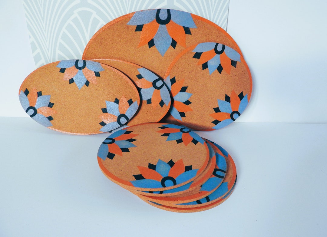 Set O Art Deco Cork Table Mats Etsy