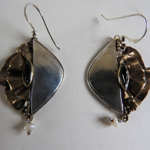 Mid-century  Designer Earrings Silver and Bronze Modernist.