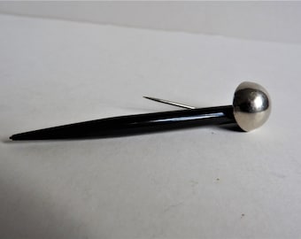 Art Deco Hat Pin Black Early Plastic and Chrome