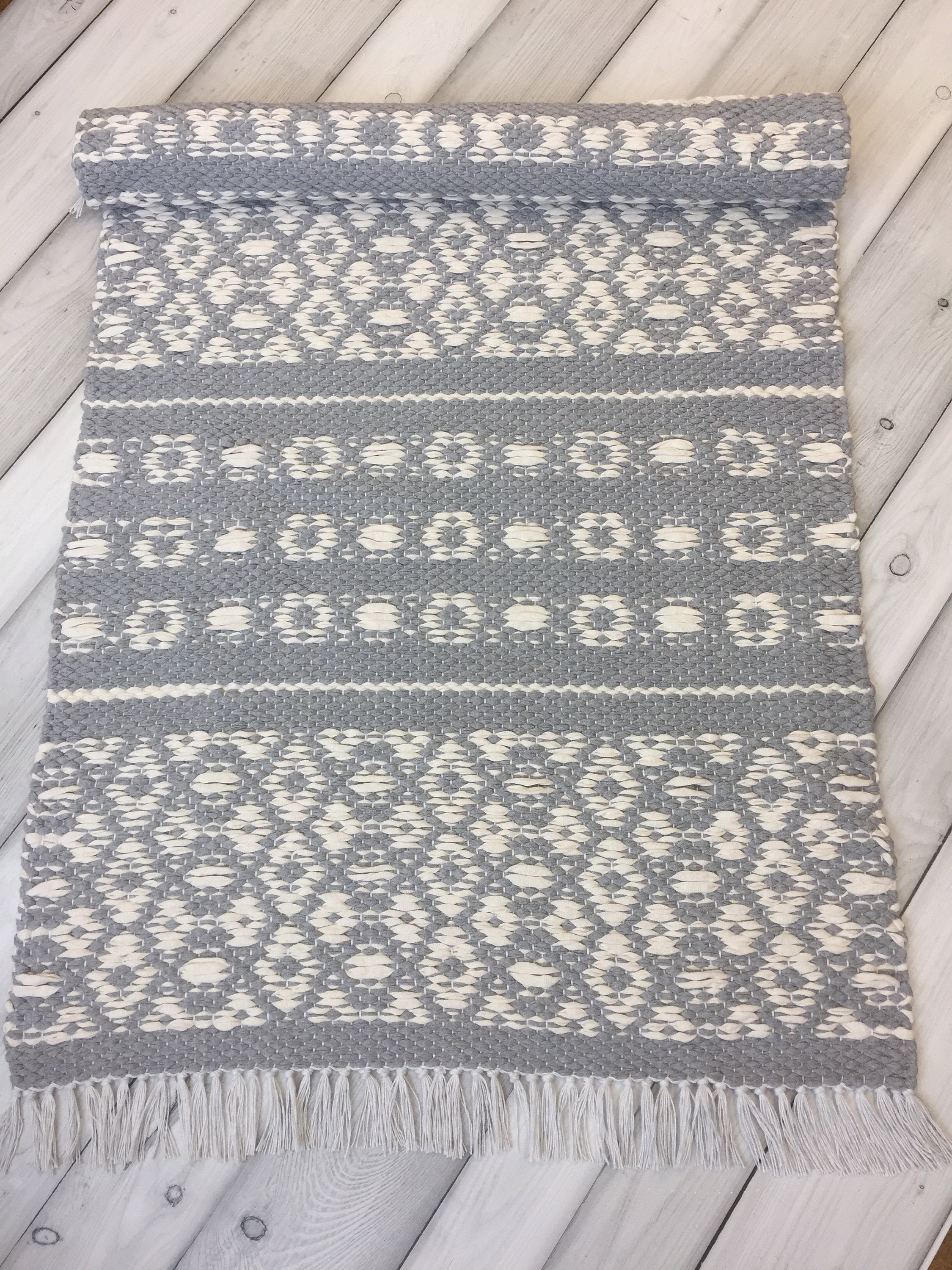 Modern Farmhouse Rug Gray and White Rag Rug Handwoven Rug Etsy