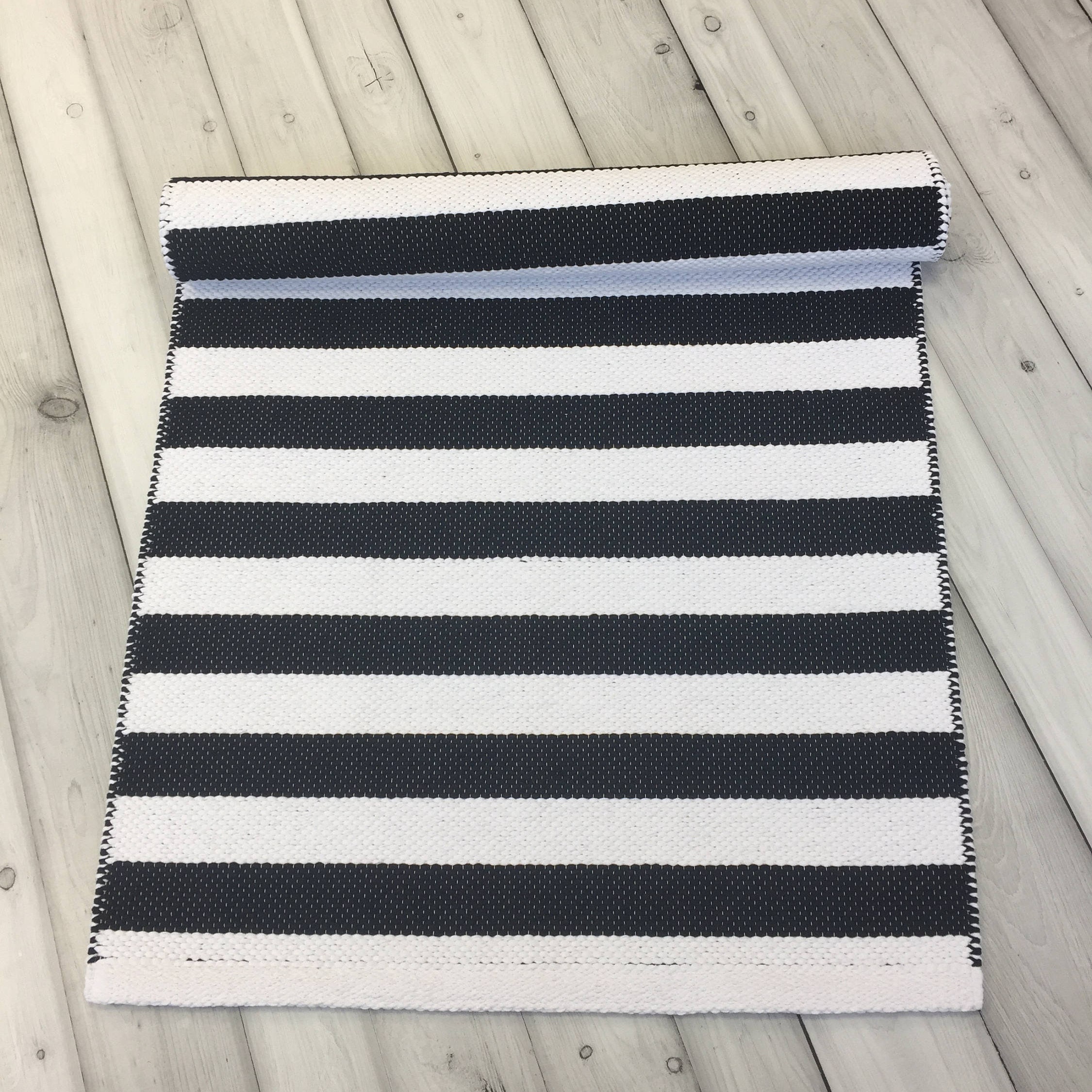 Black and white striped rug floor runner rug Scandinavian Etsy