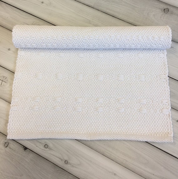 Throw Rug Scandinavian White Small Runner Cotton