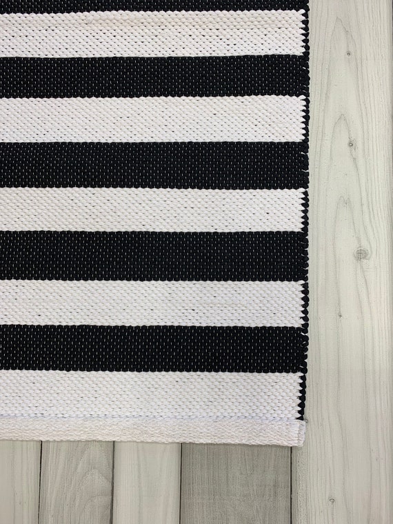 Black and White Stripe Rug Modern Farmhouse Kitchen Rug 