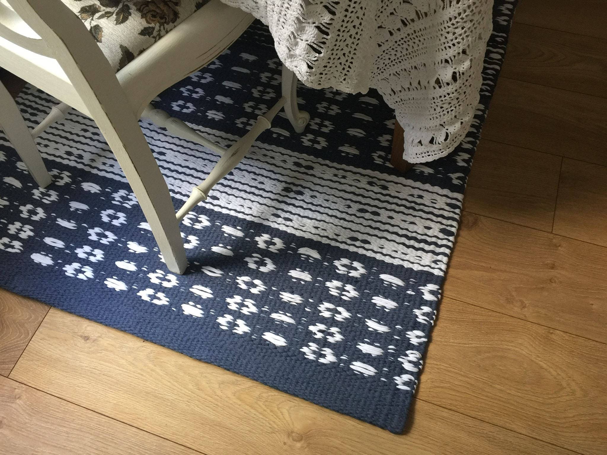 Blue white rug Scandinavian rug custom size rugs kitchen Etsy