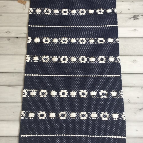 Dark navy rug kitchen, runner rug, Scandinavian rug, shops handwoven washable carpet