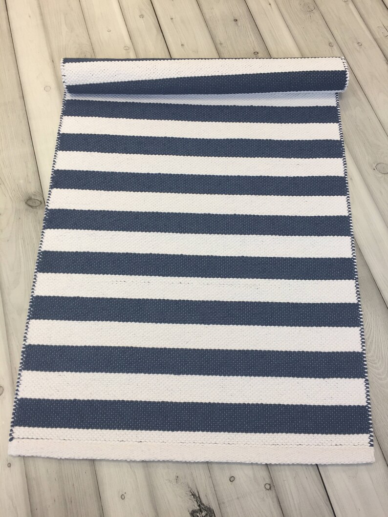 Scandinavian Rug Blue Runner Small Hand Woven Kitchen Image 0