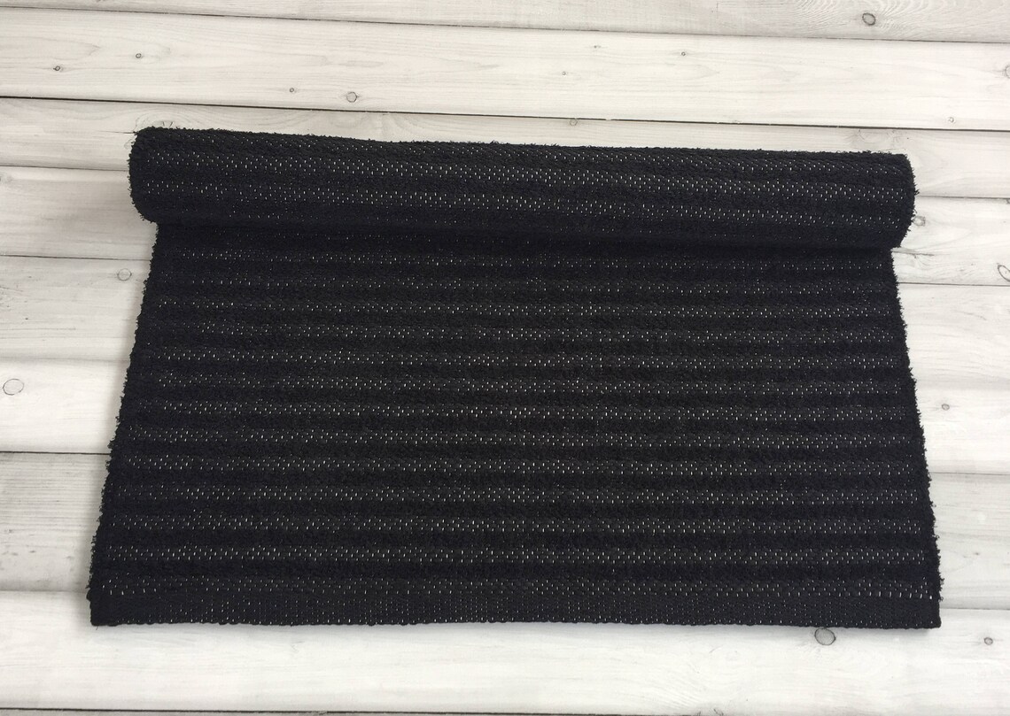 Black Runner Rug Rag Rug Washable Cotton Rug Etsy