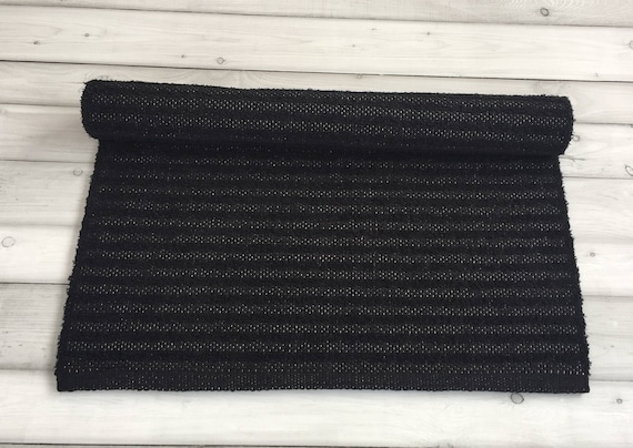 Solide Schwarze Laufer Teppich Skandinavischen Gewebten Etsy