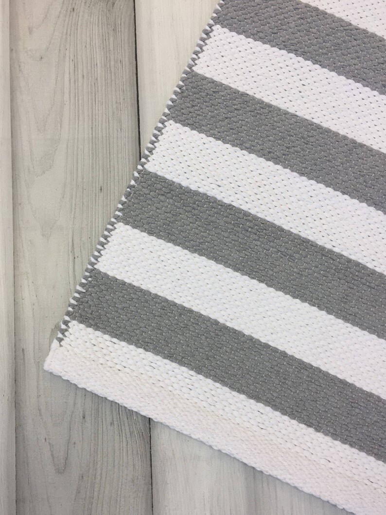Black and white stripe rug modern farmhouse kitchen rug Etsy