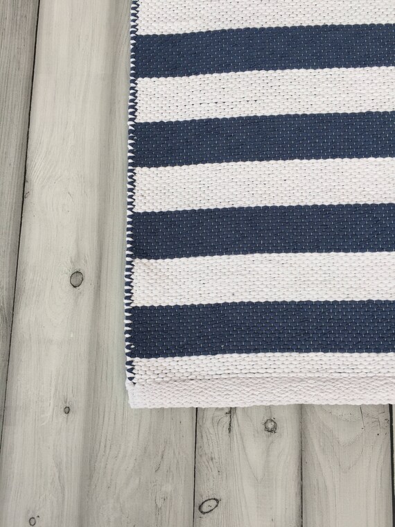 Scandinavian Rug Blue Runner Small Hand Woven Kitchen 50