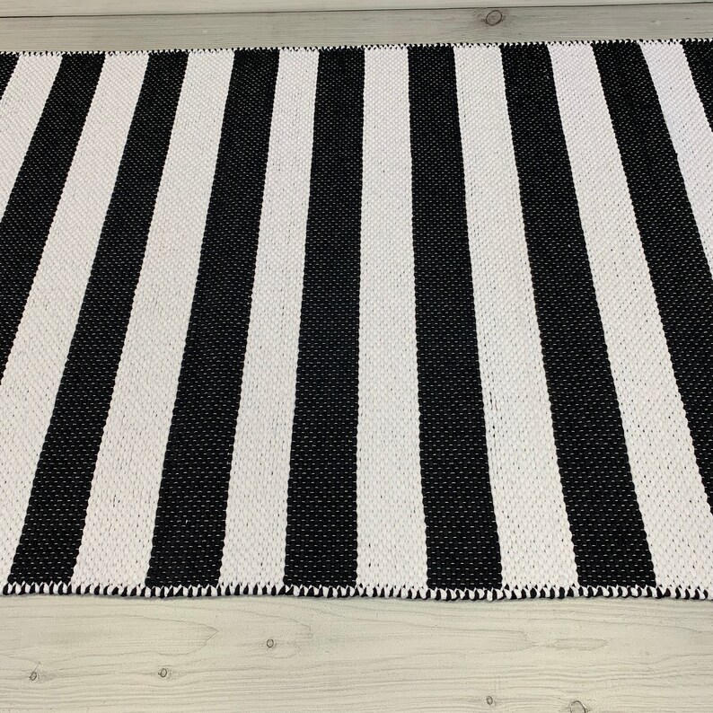 Black and White Stripe Rug Modern Farmhouse Kitchen Rug Etsy