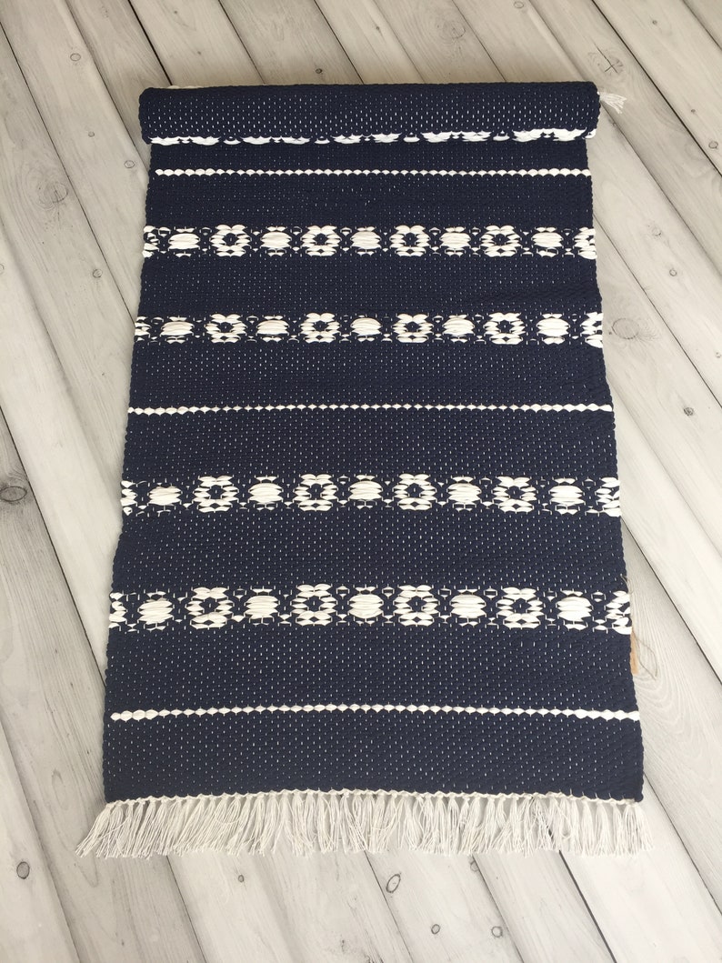 Dark Navy Rug Kitchen Runner Rug Scandinavian Rug Handwoven Etsy